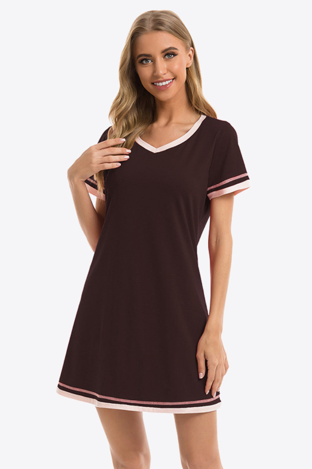 Contrast Trim V-Neck Night Dress