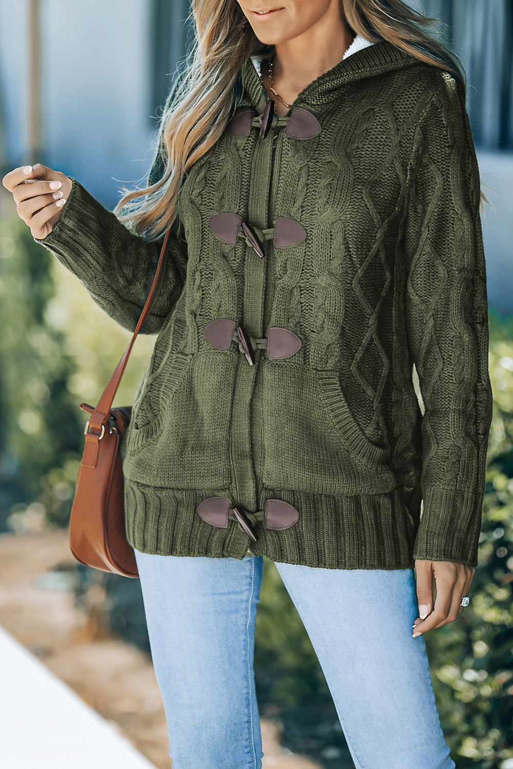 Fleece Lined Cable-Knit Toggle Hooded Cardigan