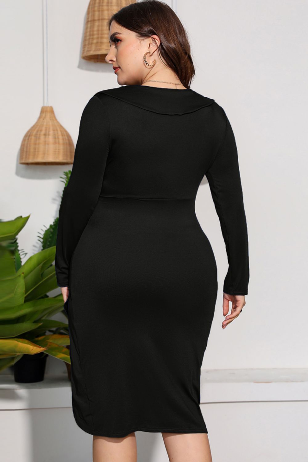 Plus Size Tulip Hem Long Sleeve Dress