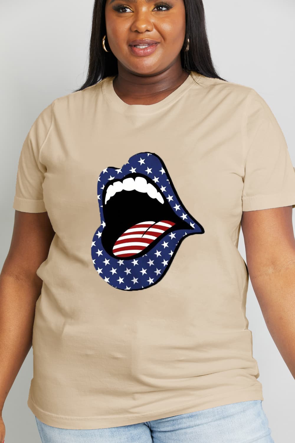 Simply Love Full Size US Flag Lip Graphic Cotton Tee