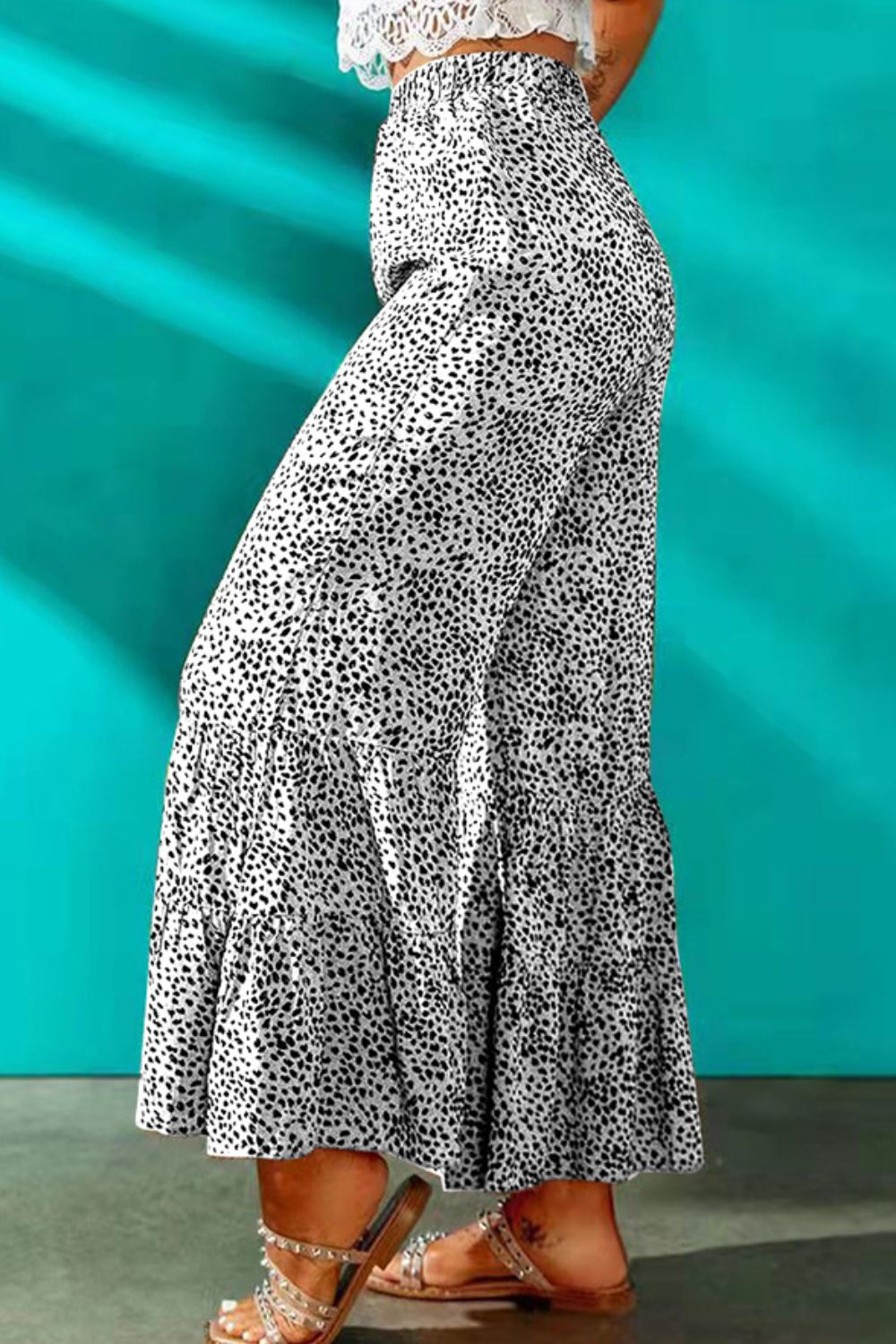 Printed Ruffled Wide Leg Pants