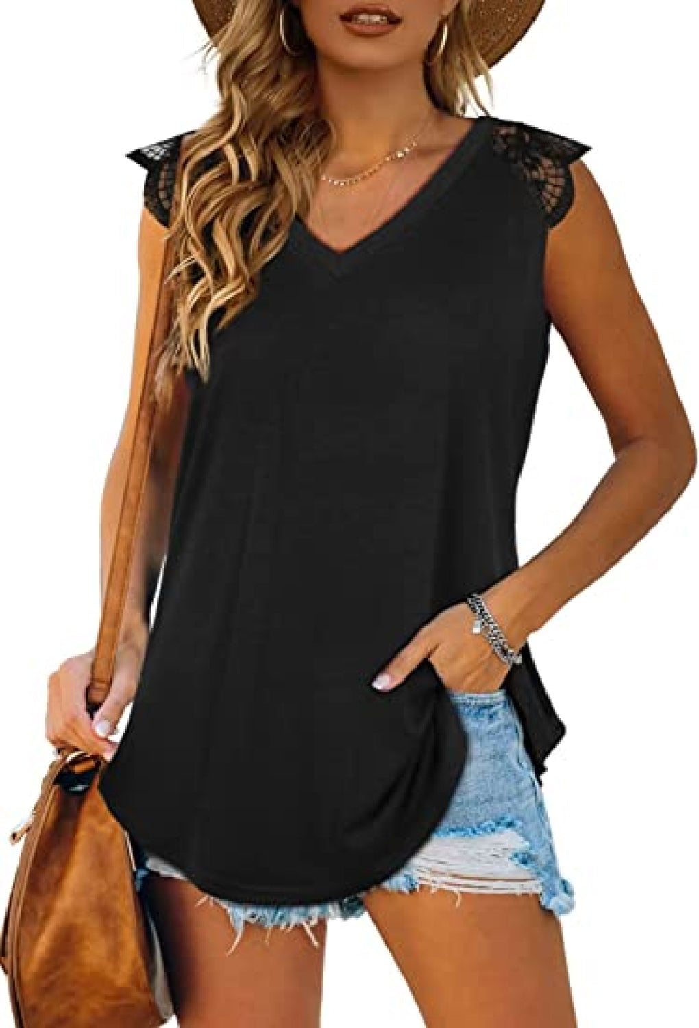 Spliced Lace Curved Hem Blouse