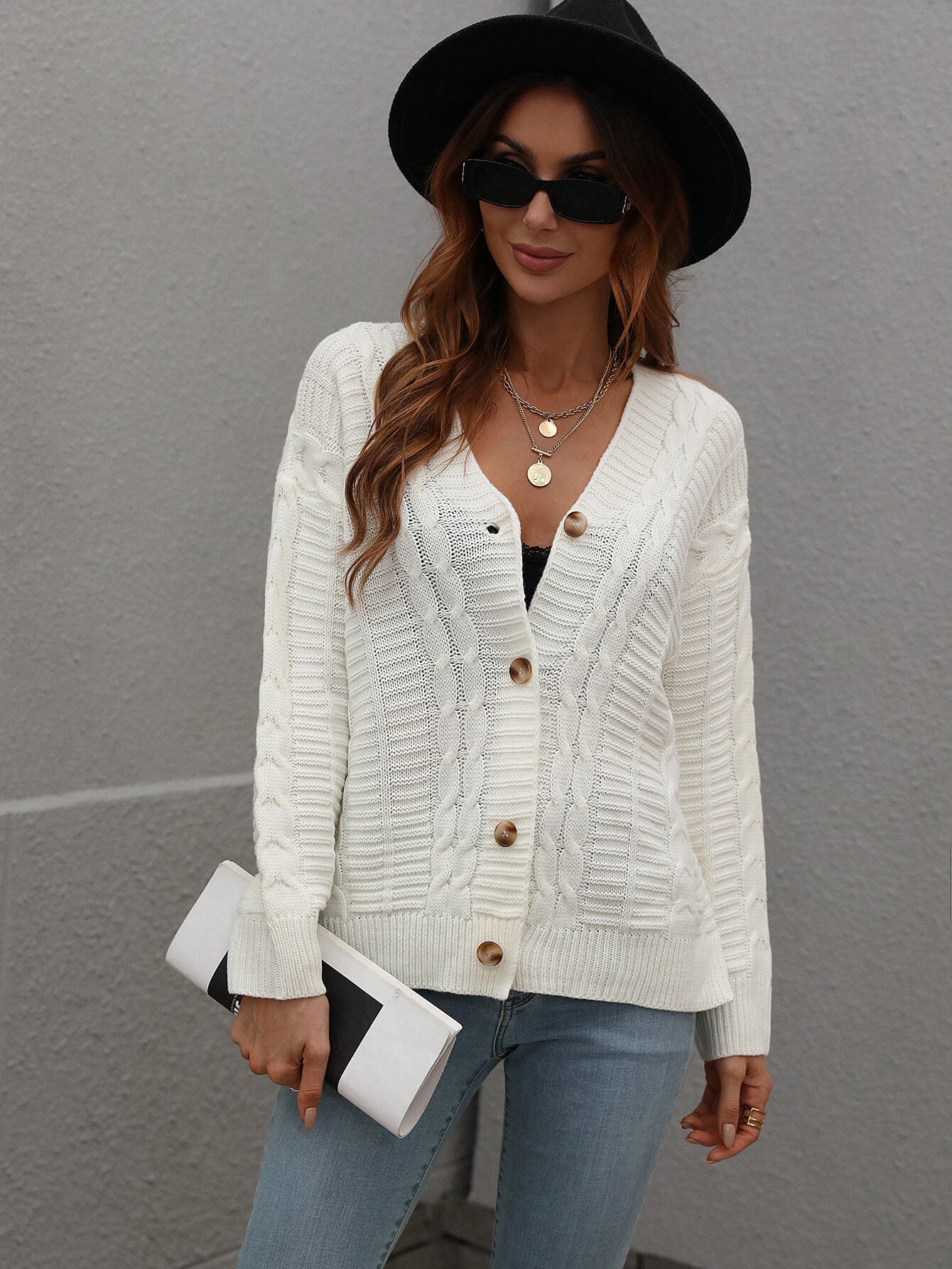 Cable-Knit Button Front Cardigan