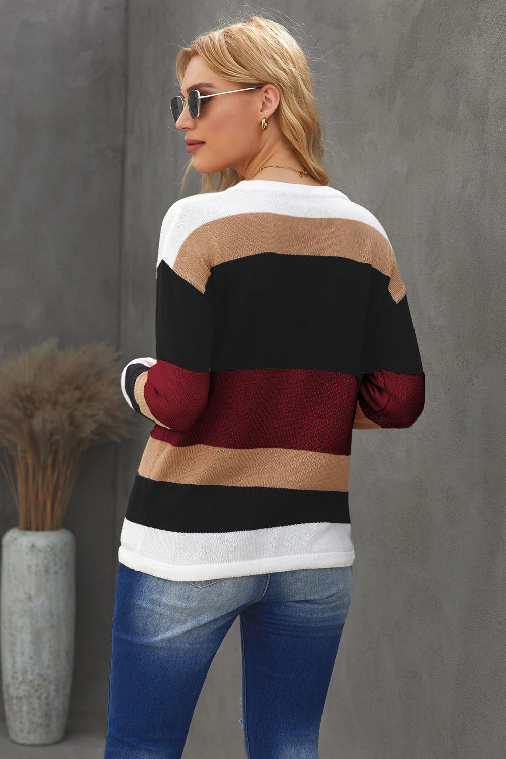 Color Block Drawstring Knit Top