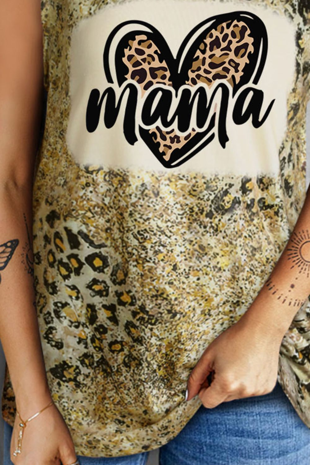 MAMA Graphic Leopard Round Neck Tank