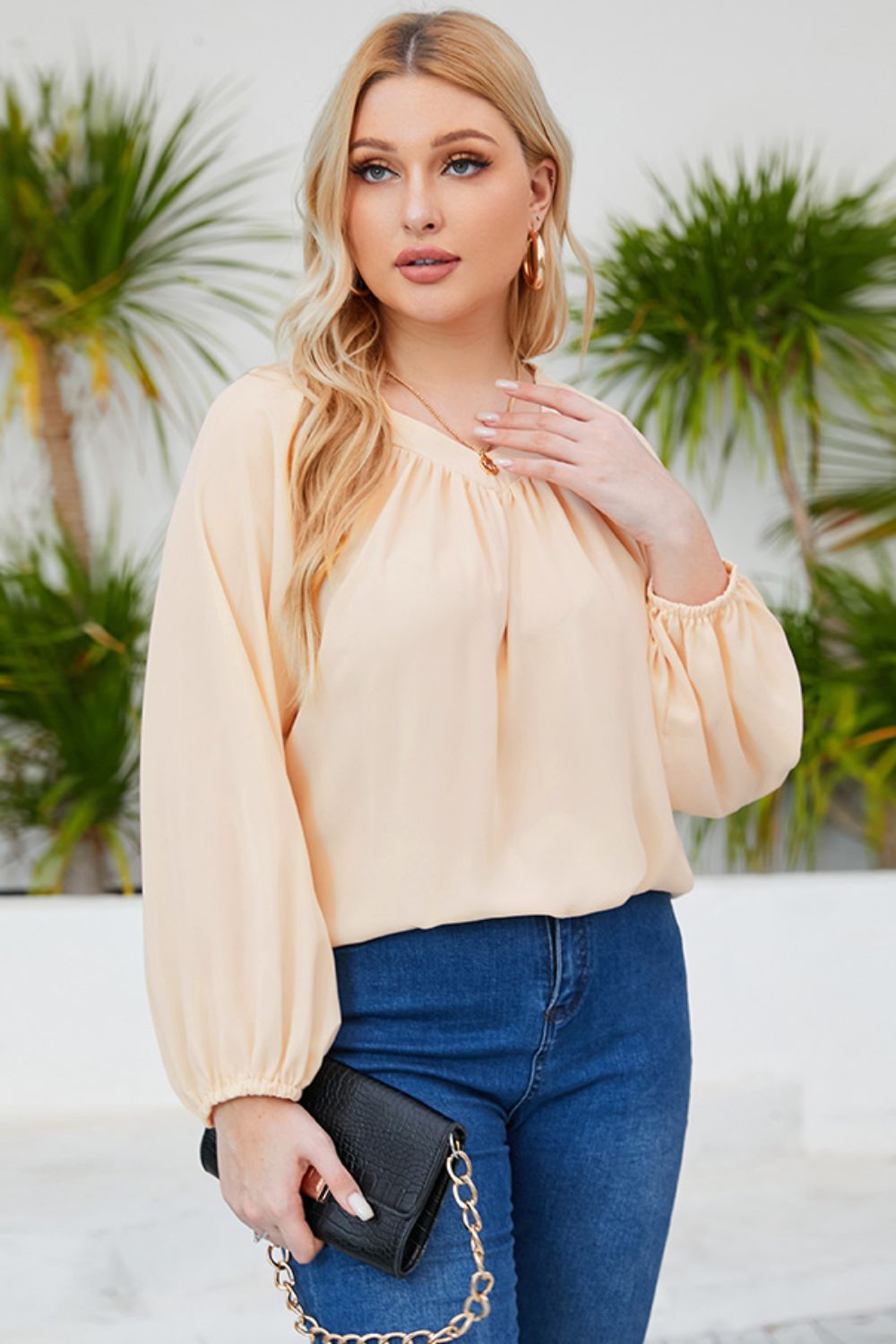 Tied Balloon Sleeve Blouse