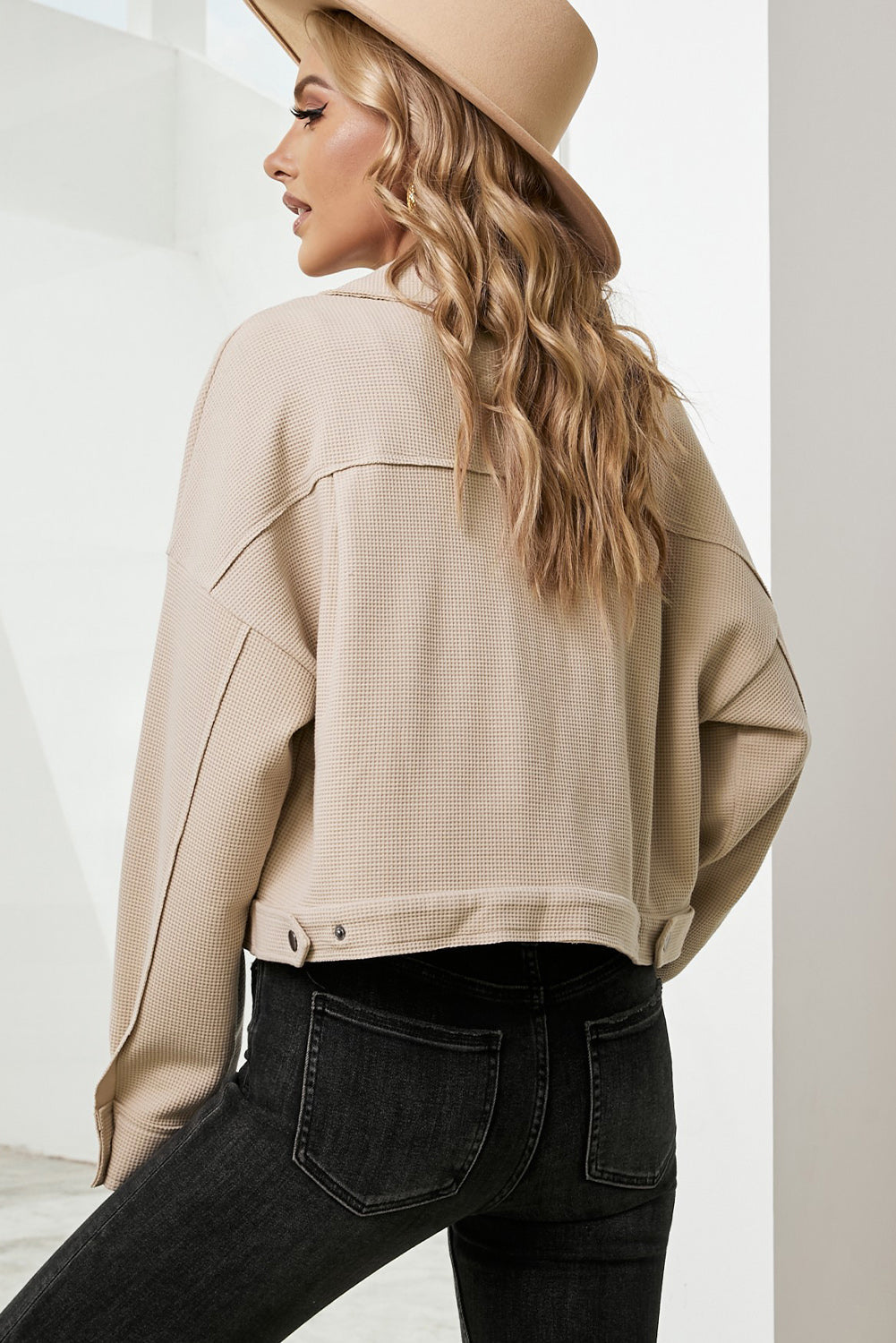 Waffle-Knit Jacket with Pockets