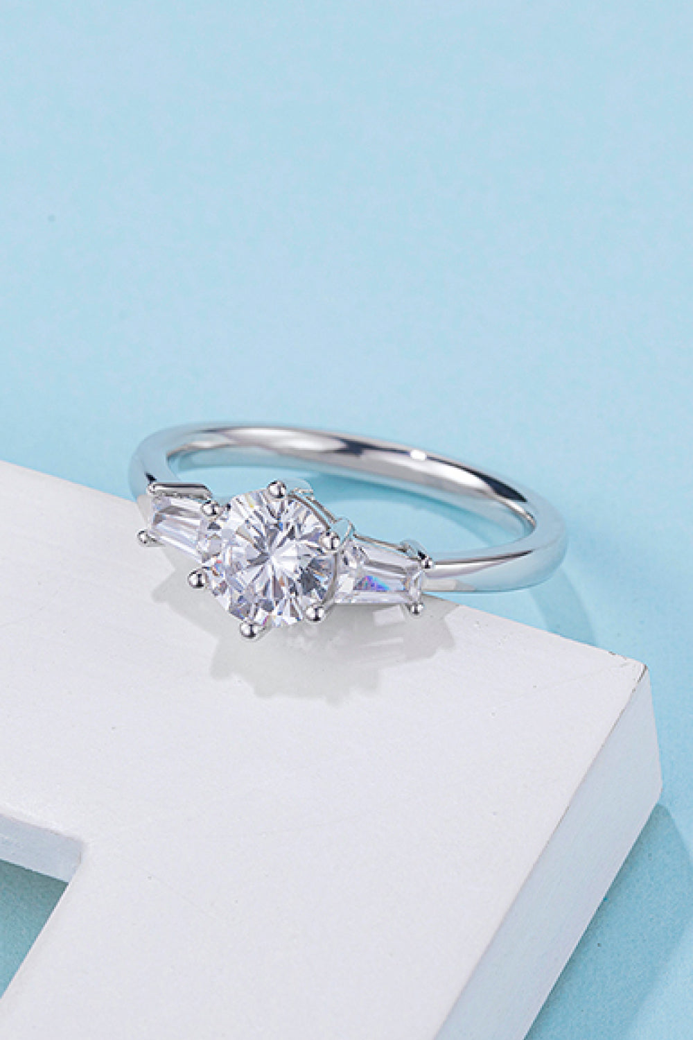 1 Carat Moissanite 925 Sterling Silver Three Stone Ring