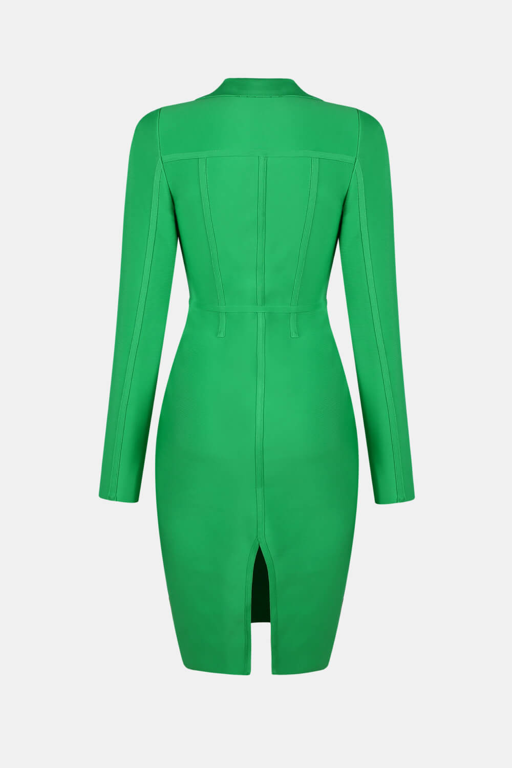 Decorative Button Back Slit Johnny Collar Bodycon Dress
