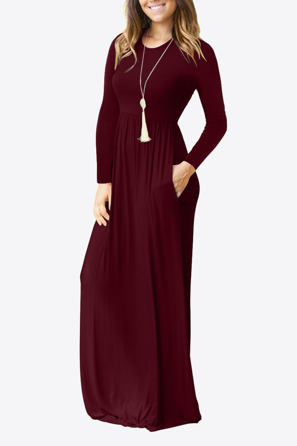 Round Neck Empire Waist Pocket Dress