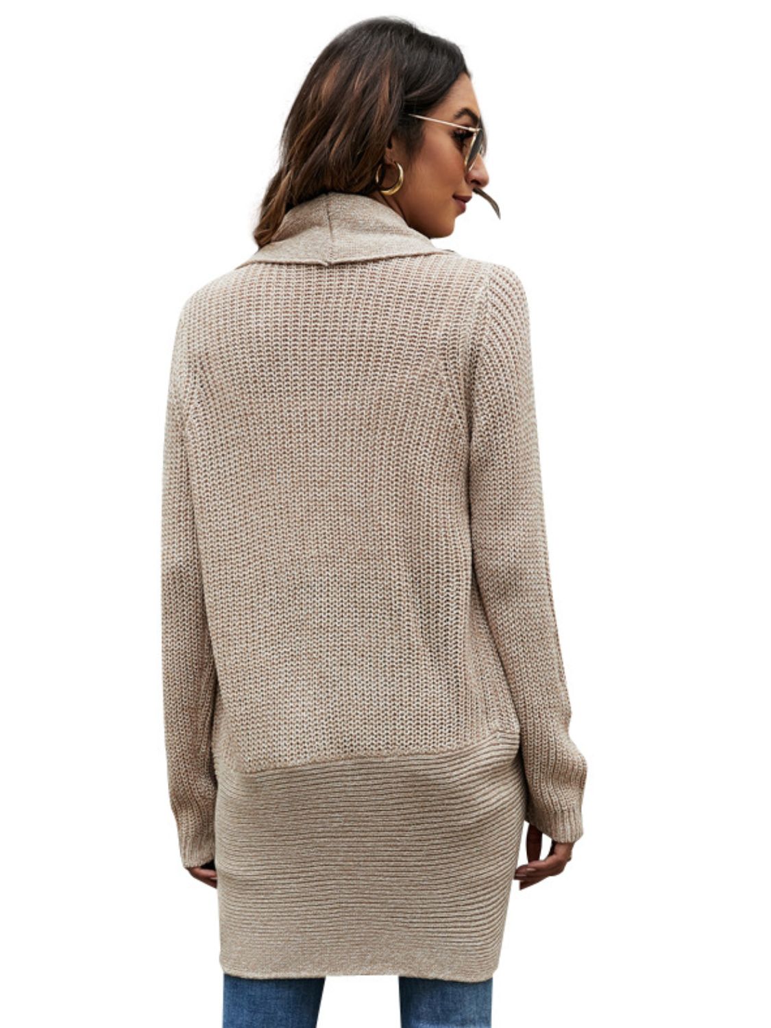 Shawl Collar Rib-Knit Open Front Cardigan