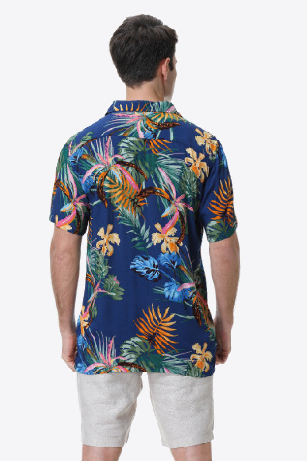 Tropical Pattern Button-Up Collared Shirt