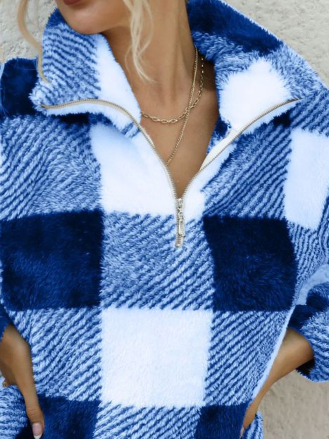 Plaid Quarter Zip Plush Sweatshirt