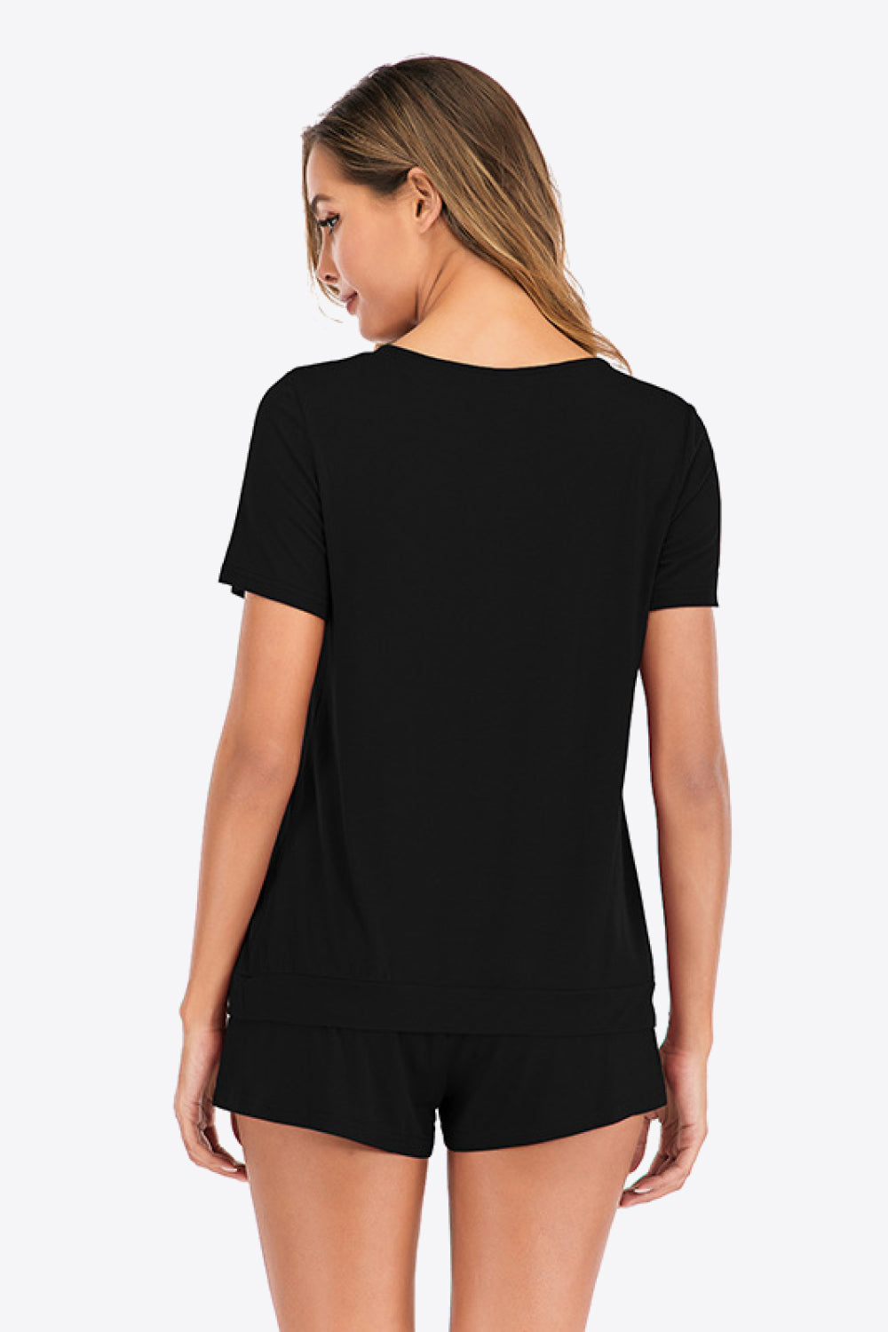 Gathered Detail V-Neck Top and Shorts Lounge Set