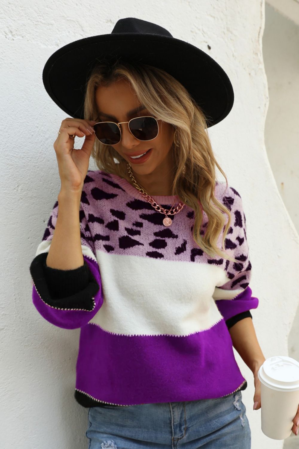 Animal Print Color Block Sweater