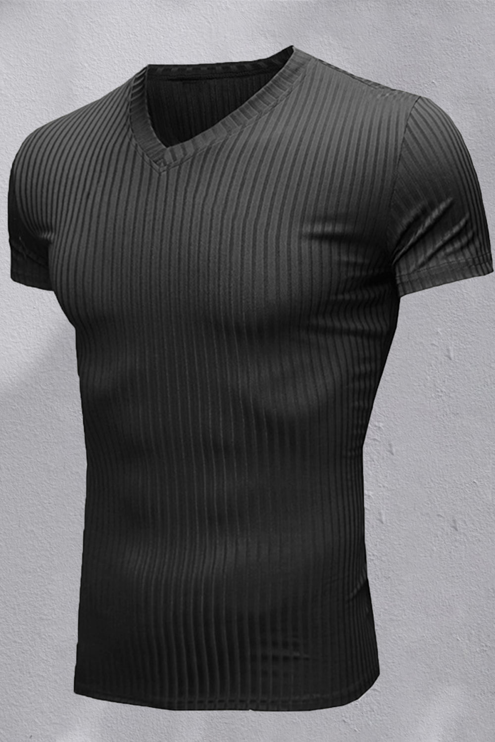 Ribbed V-Neck Short Sleeve Tee