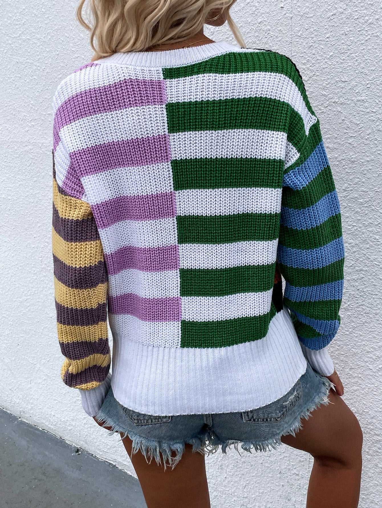 Split Stripes Rib-Knit Sweater