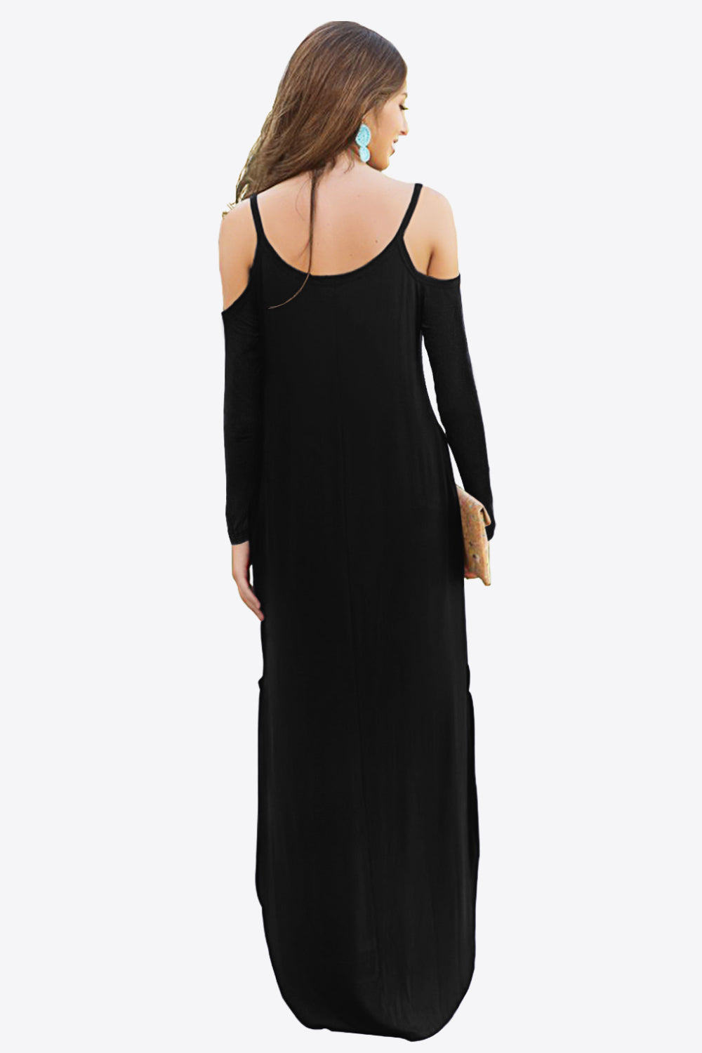Cold-Shoulder Split Dress with Pockets