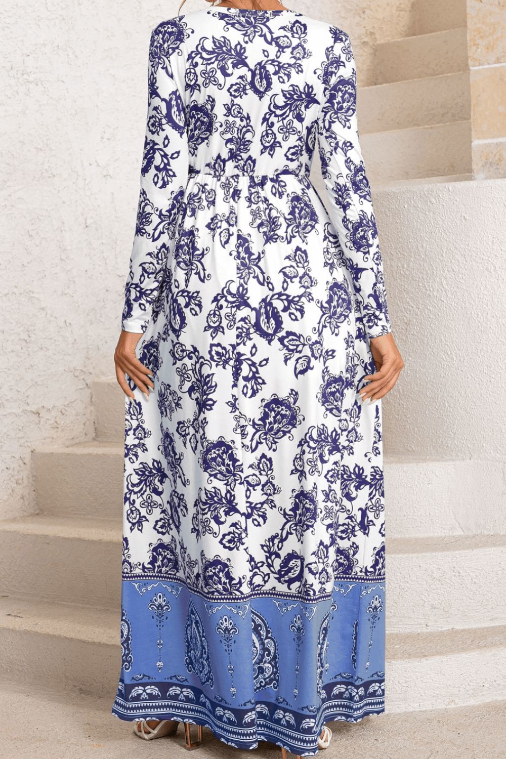Bohemian Long Sleeve Maxi Dress with Pockets