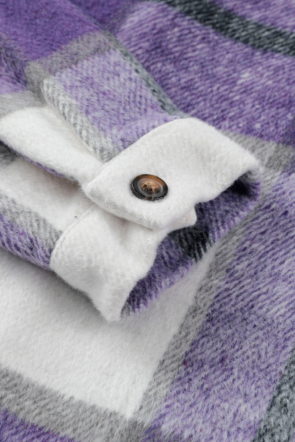 Plaid Button Front Brushed Hooded Jacket