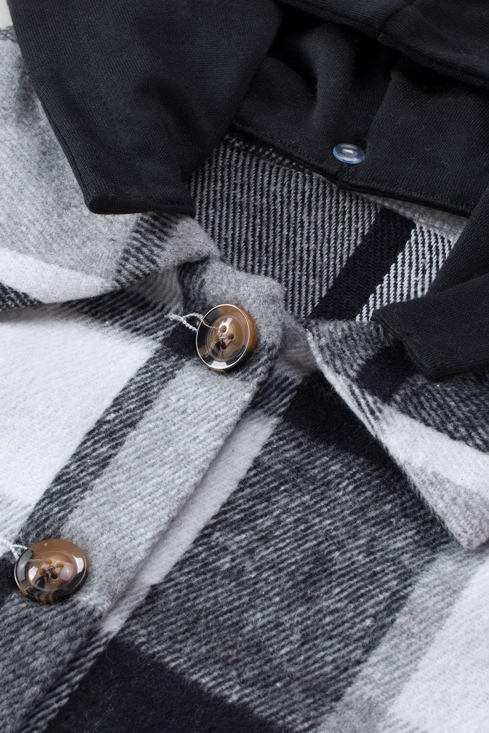Plaid Button Front Brushed Hooded Jacket