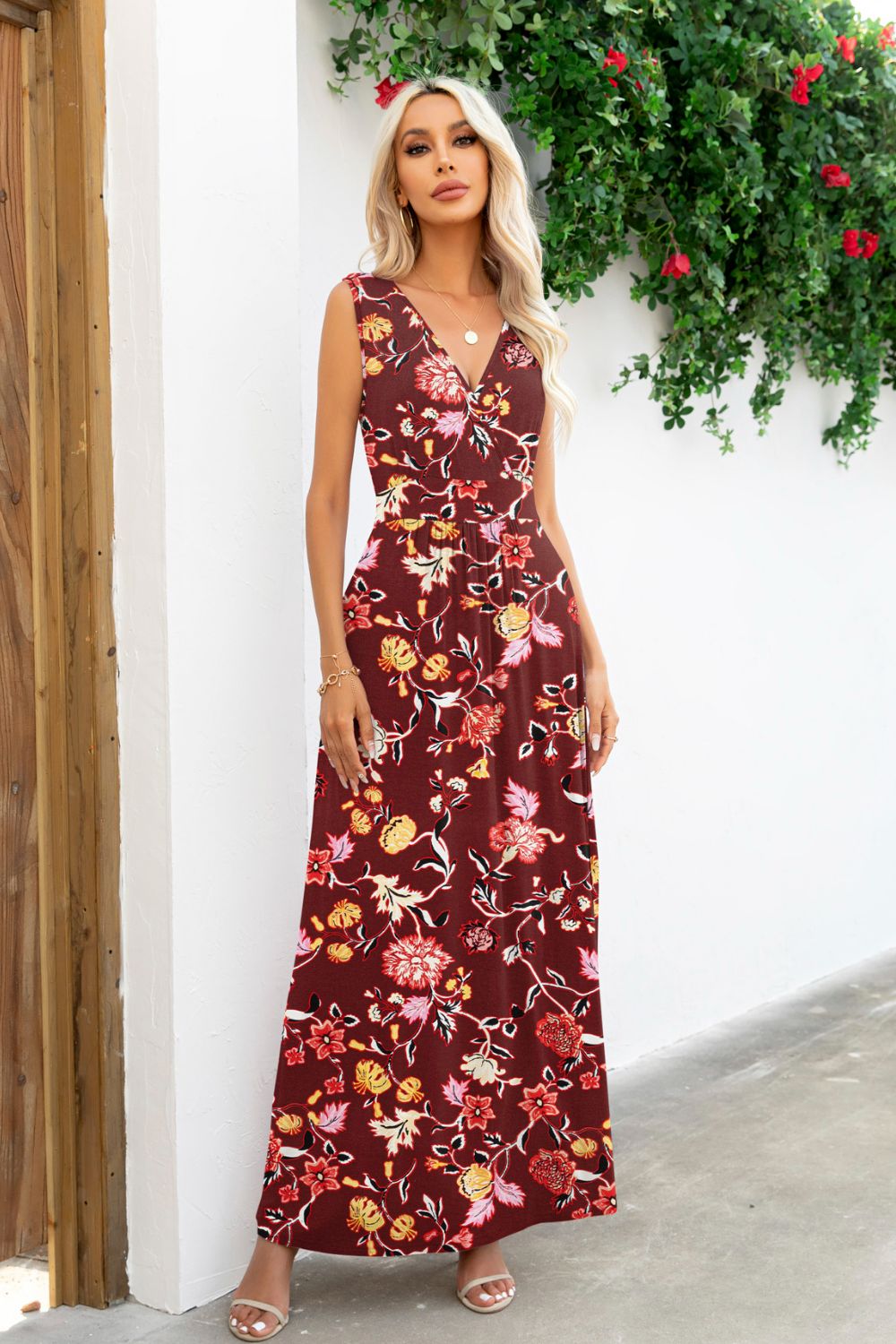Surplice Neck Sleeveless Maxi Dress