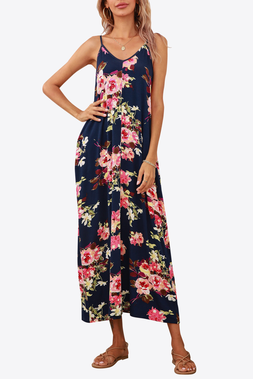 Floral Spaghetti Strap Dress with Pockets