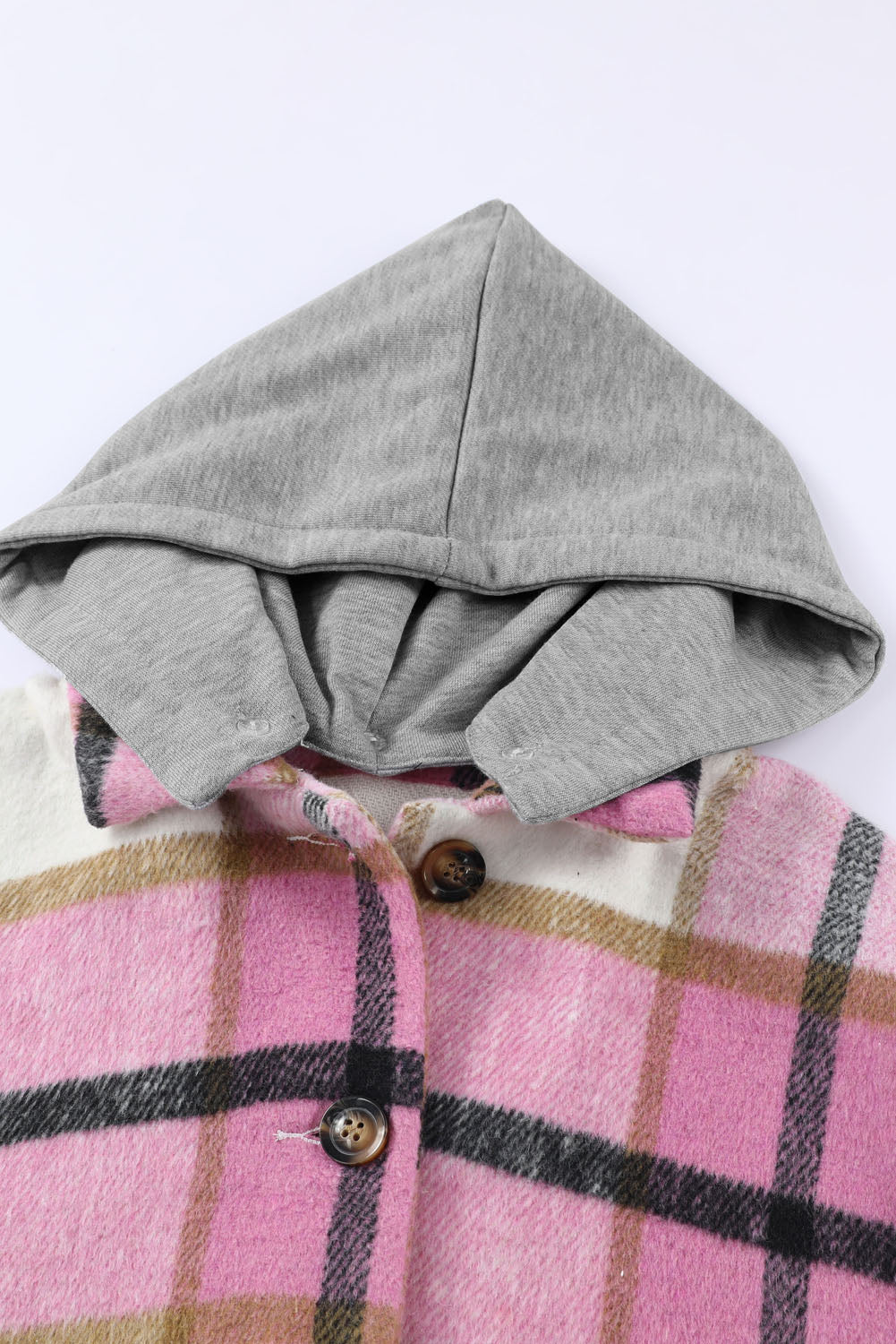 Plaid Button Front Brushed Hooded Jacket