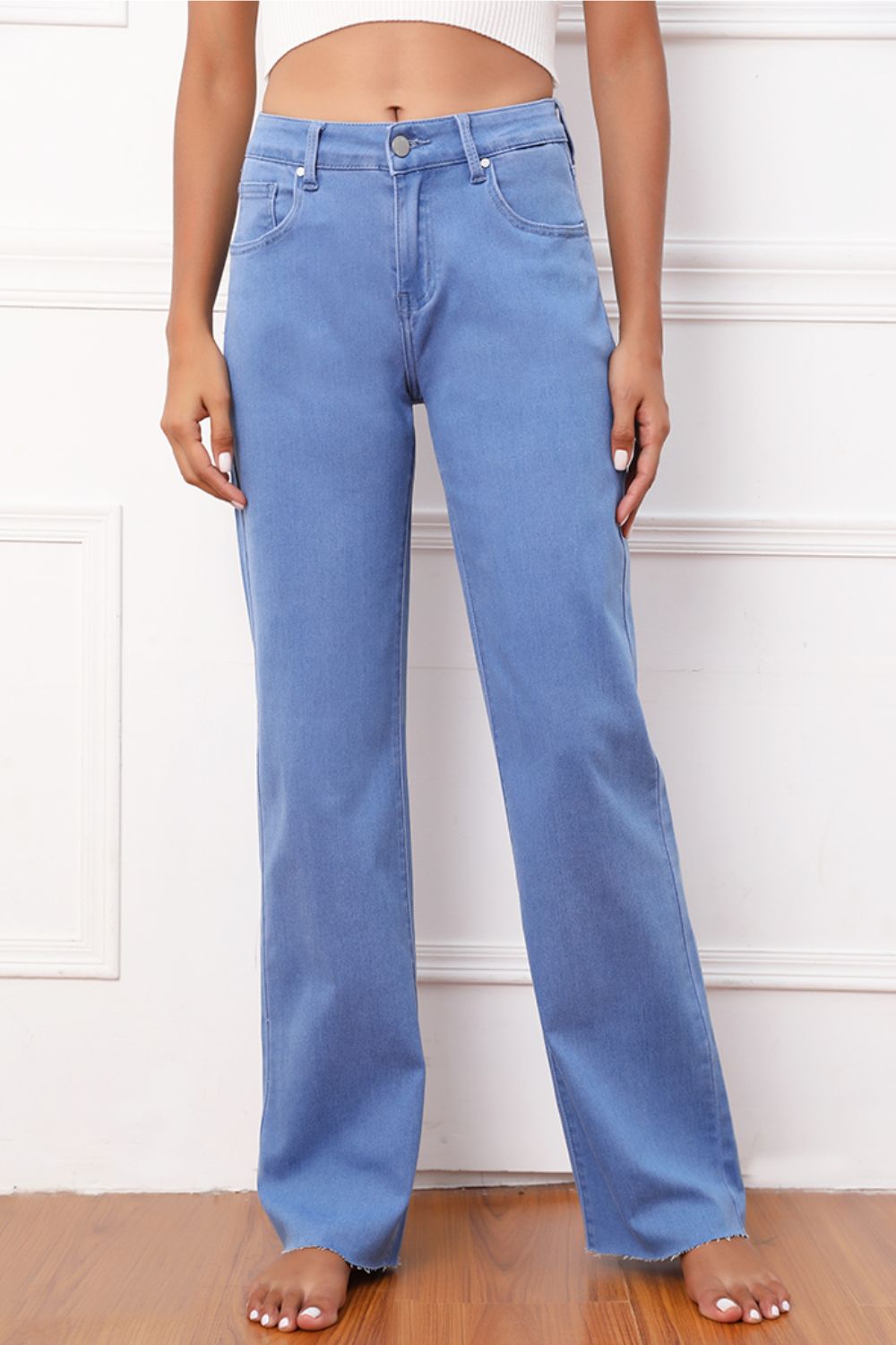 Full Size Raw Hem Wide Leg Jeans