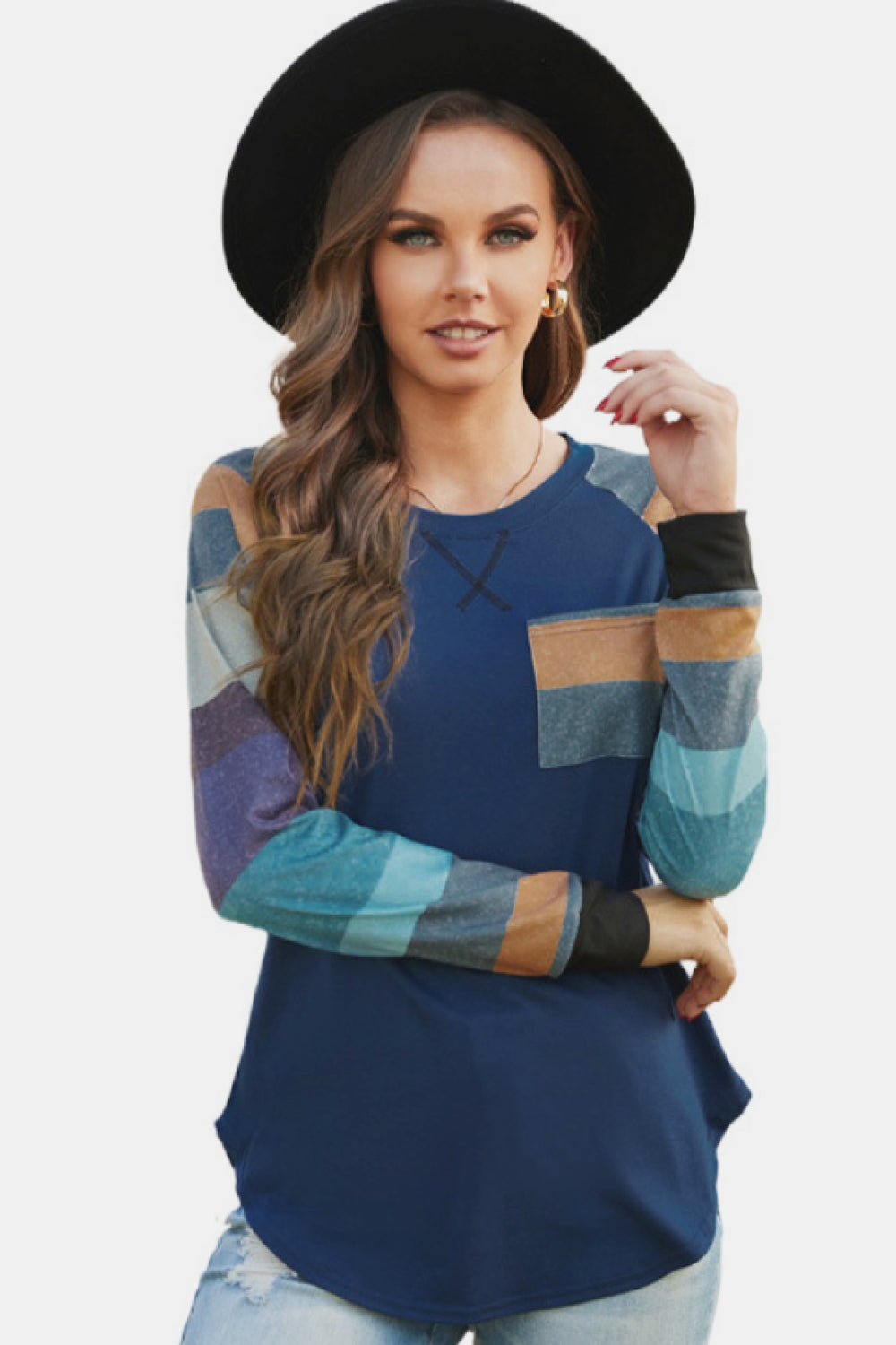 Color Block Pocket Raglan Sleeve Tee