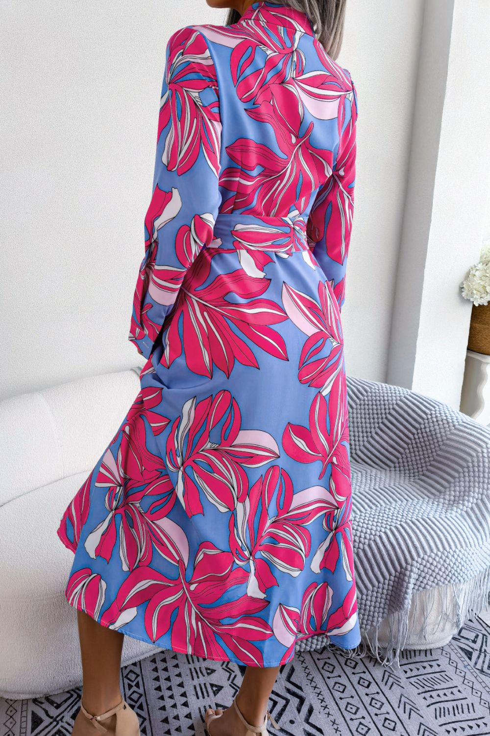 Botanical Print Long Sleeve Shirt Dress