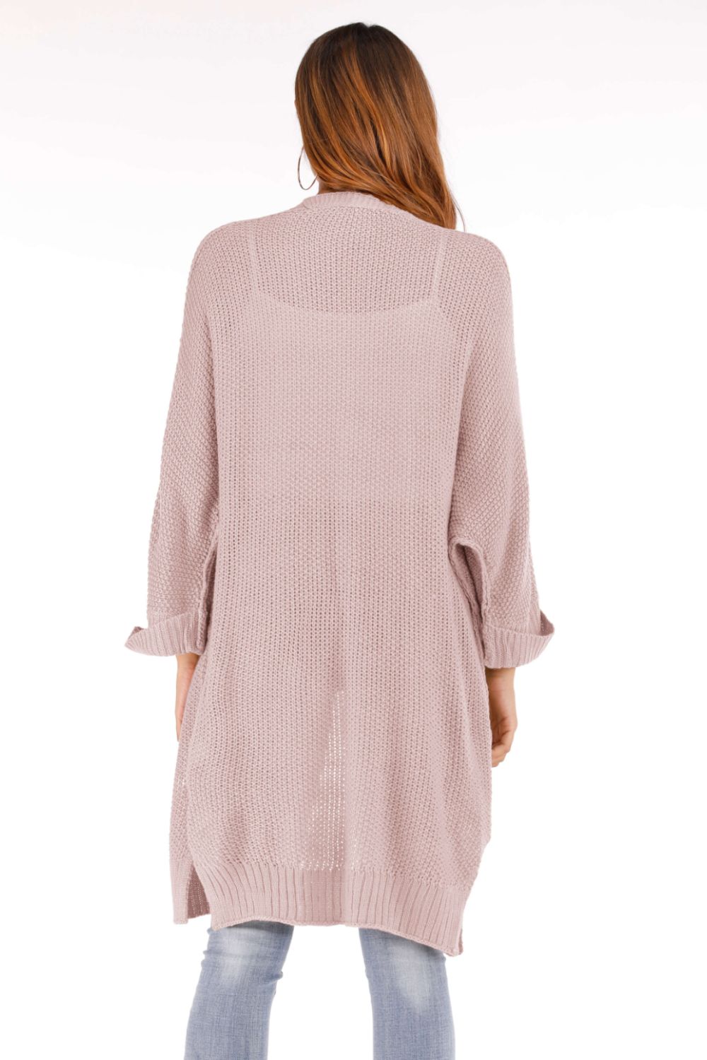 Open Front Slit Exposed Seam Cardigan