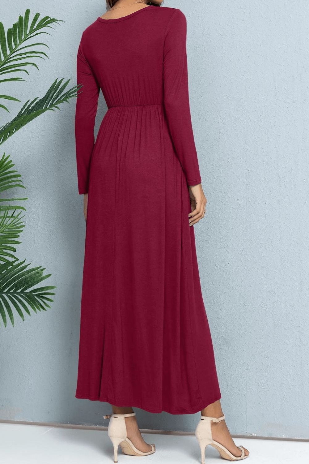 Long Sleeve Round Neck Maxi Dress with Pockets