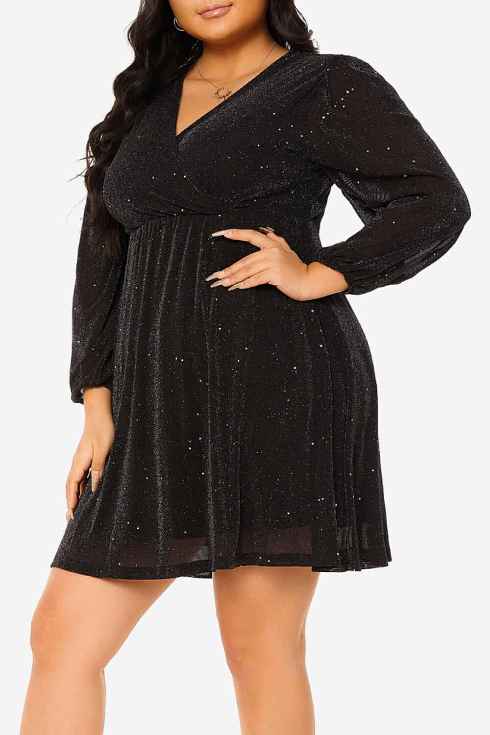 Plus Size Glitter Balloon Sleeve Empire Waist Dress