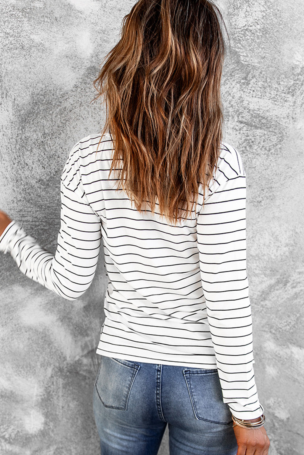 Striped V-Neck Long Sleeve Tee