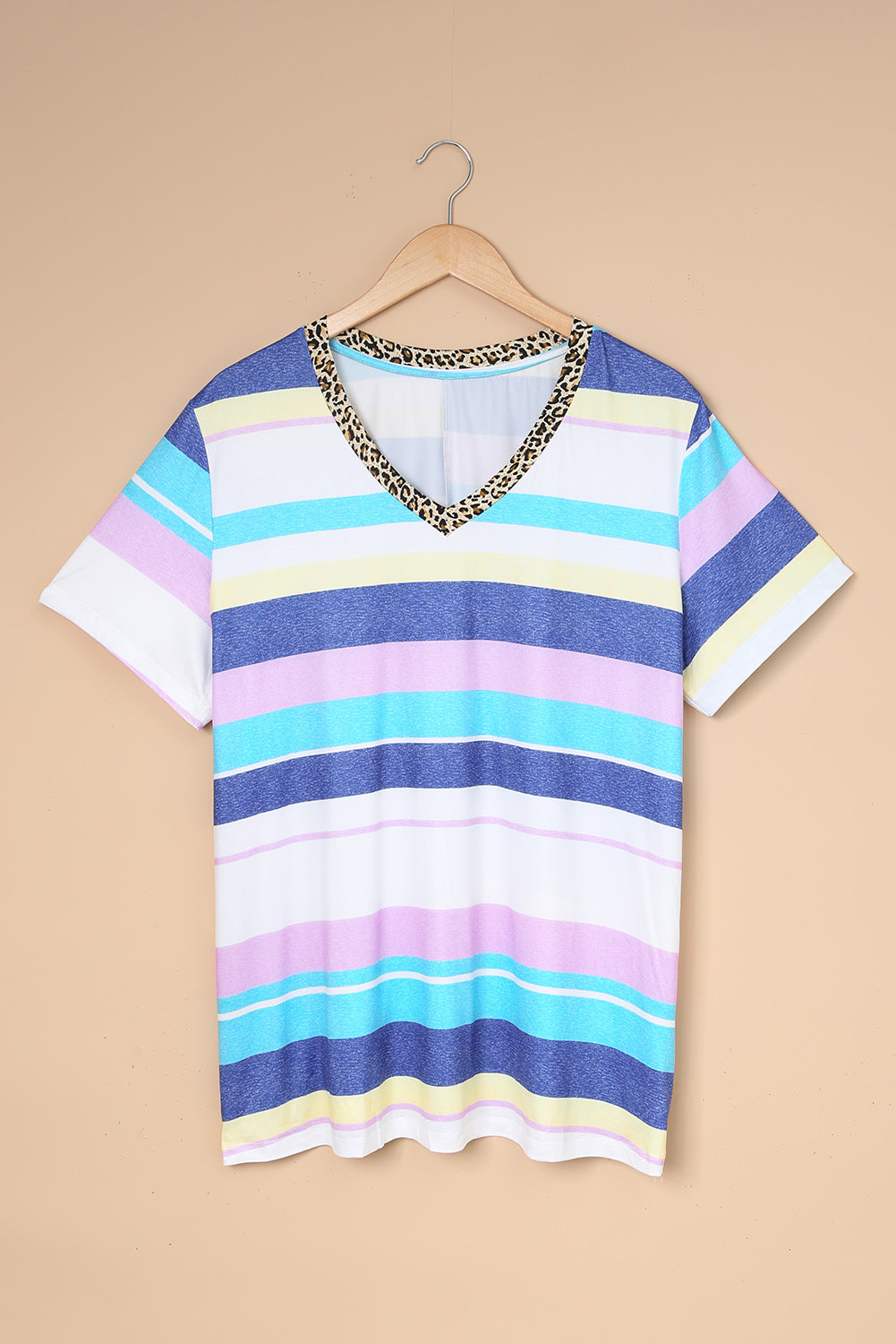 Plus Size Leopard Striped V-Neck Tee