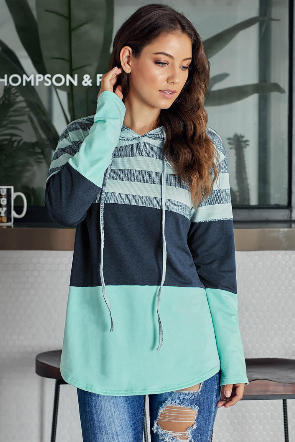 Striped Color Block Hoodie