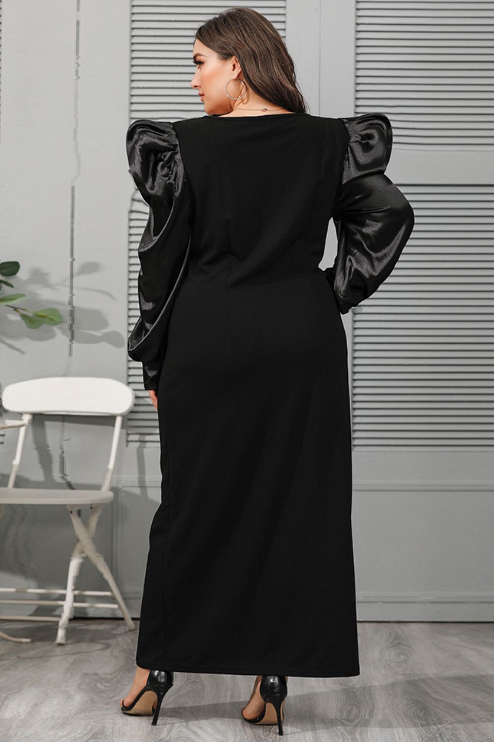 Plus Size Puff Sleeve Square Neck Dress
