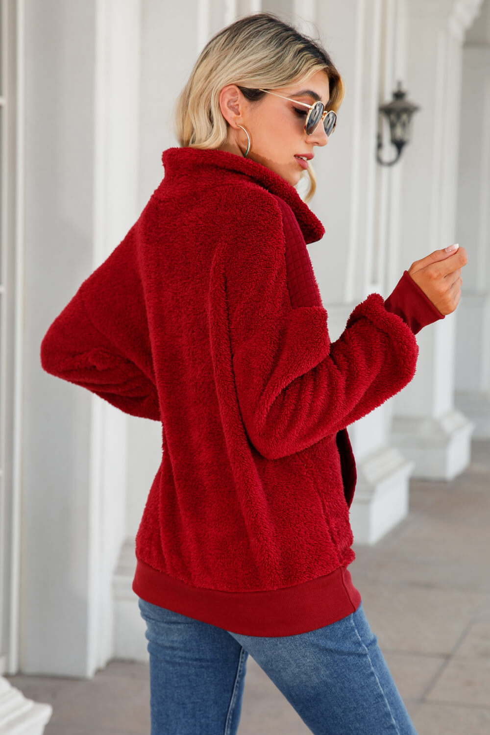 Half-Zip Collared Teddy Sweatshirt