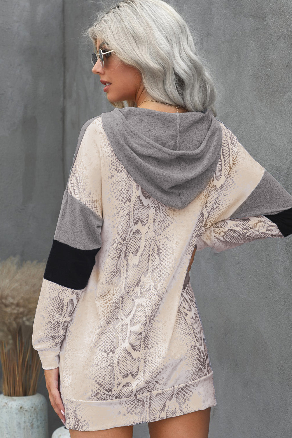 Snakeskin Color Block Long Hoodie