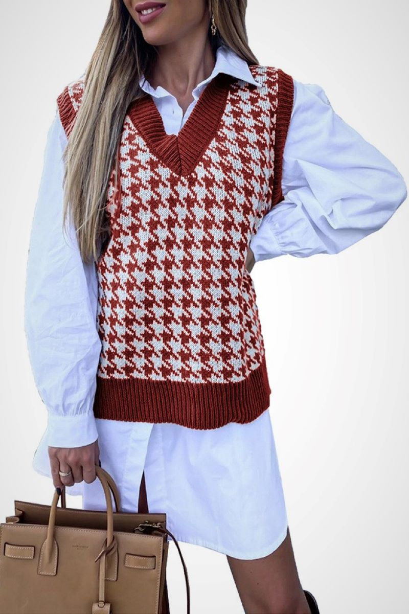Houndstooth Pattern Sweater Vest