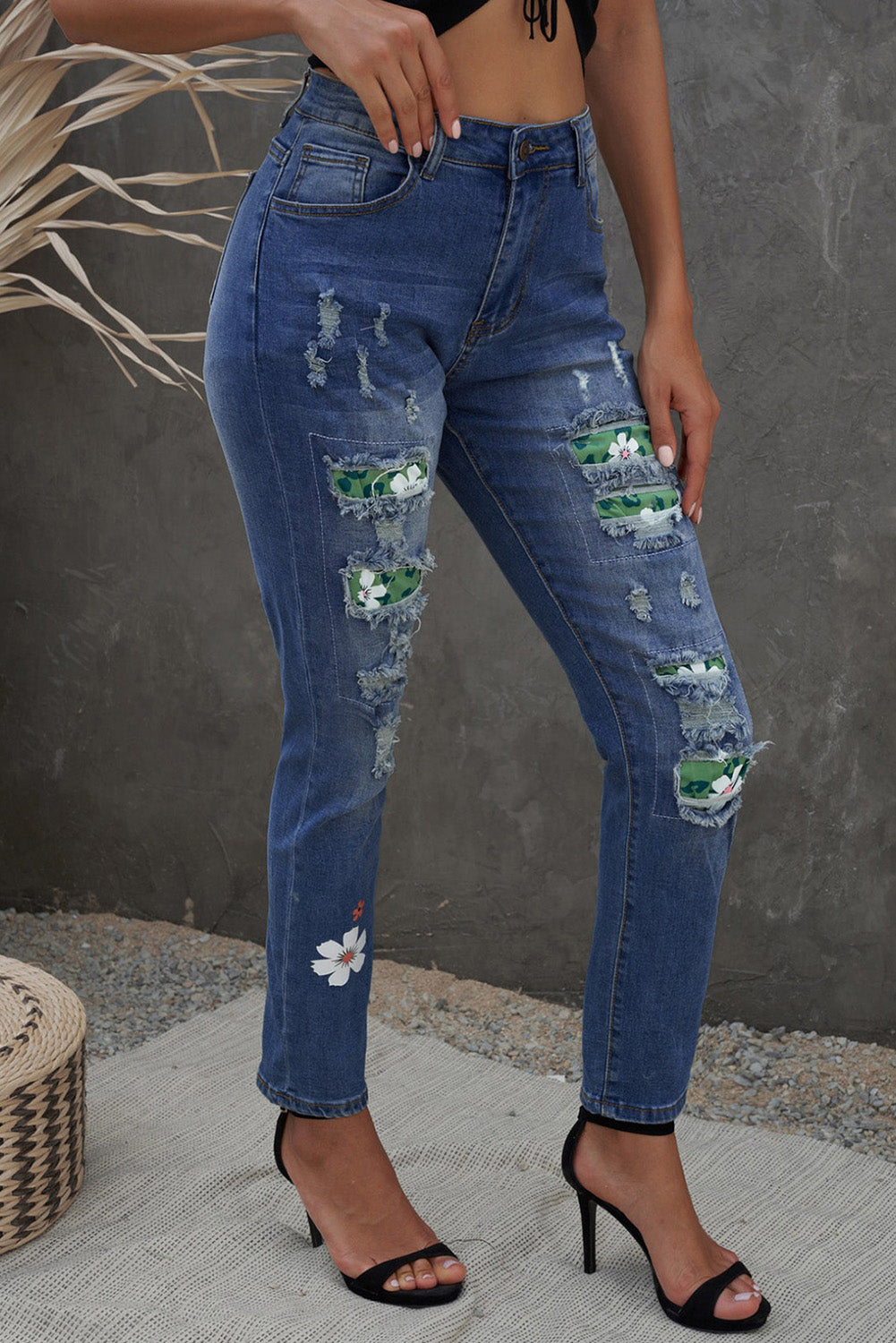 Floral Patch High-Rise Jeans