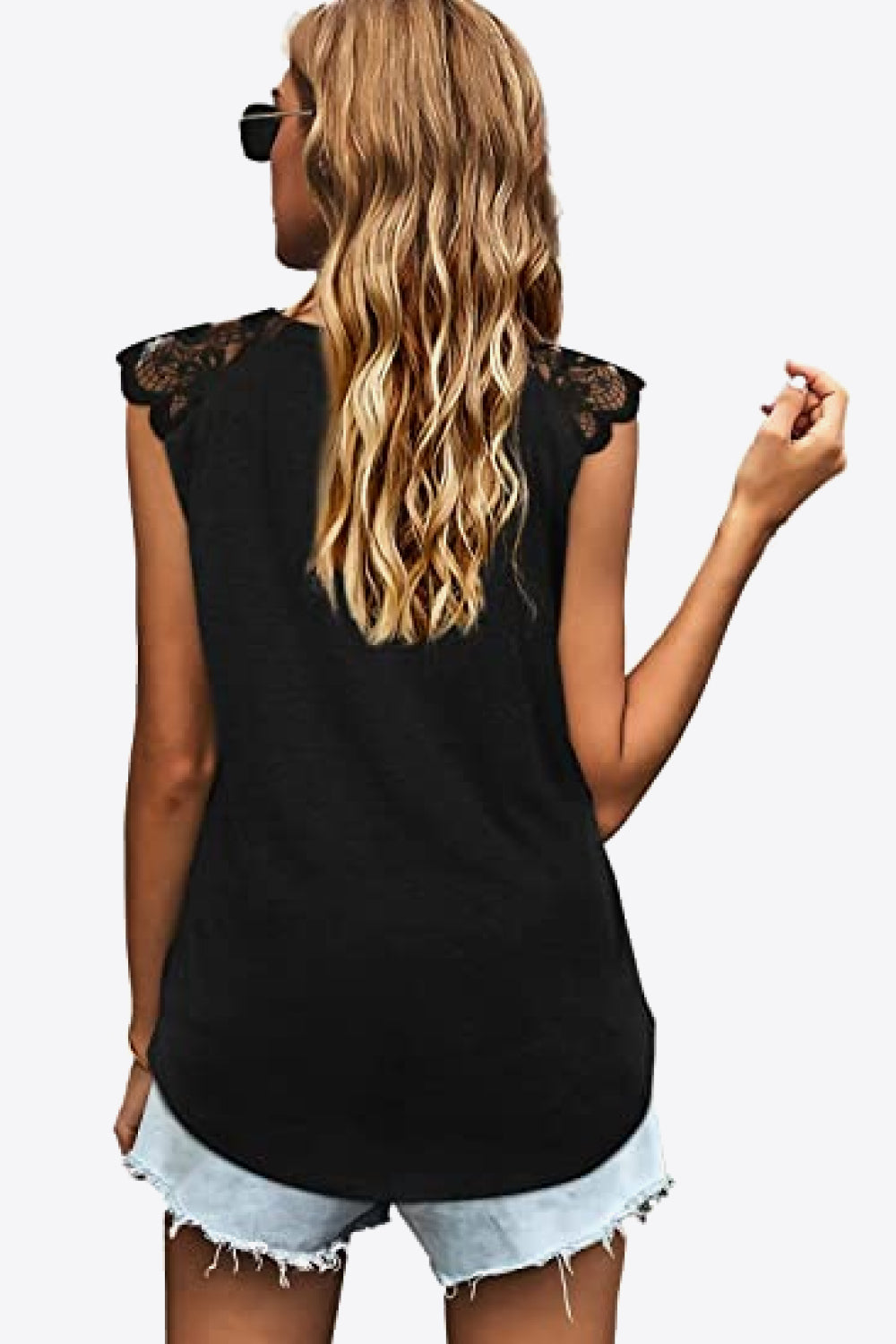 Spliced Lace Curved Hem Blouse