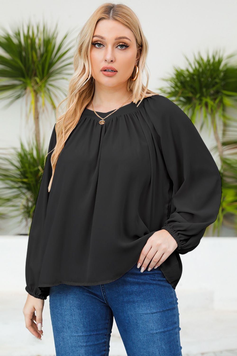 Tied Balloon Sleeve Blouse