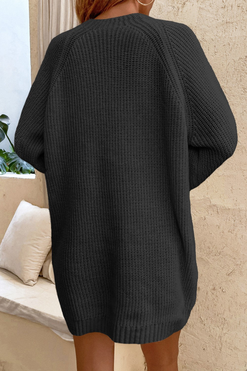 Lace-Up Balloon Sleeve Sweater Dress