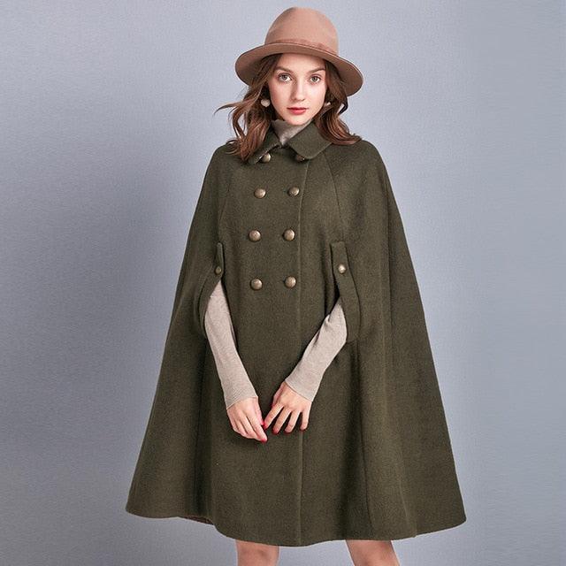 Winter New Women Vintage Turn Down Collar Woolen Cloak Coat Loose Double Breasted Outerwear Tb8atb8b