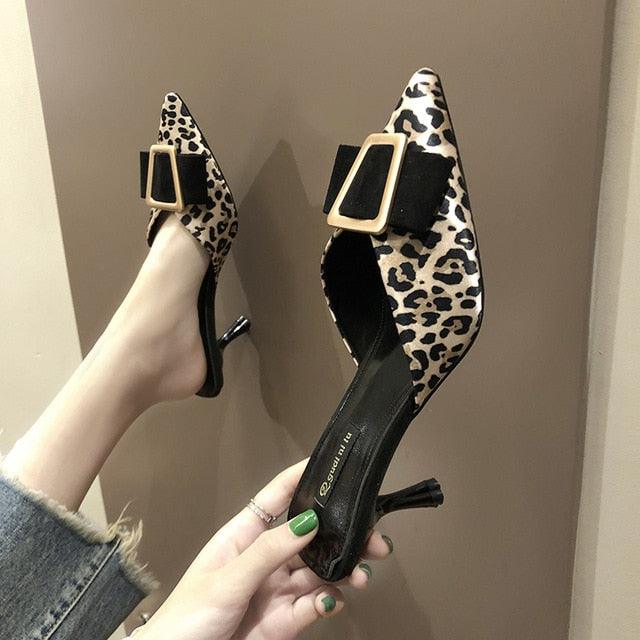 Amazing Slip On Mules Leopard Shoes - Women Slides Low Heel Shoes (SH3)(SS1)(WO4)