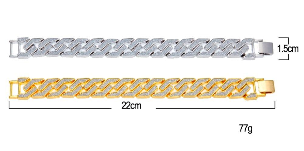 Charm Sand Blast Bracelet Cuban Chain - Men Bling 8.5'' Bracelets Fashion Jewelry (MJ3)(F83)