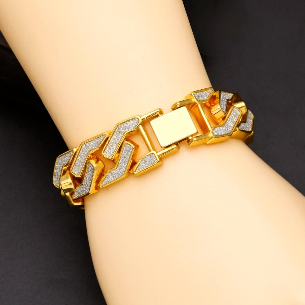 Charm Sand Blast Bracelet Cuban Chain - Men Bling 8.5'' Bracelets Fashion Jewelry (MJ3)(F83)