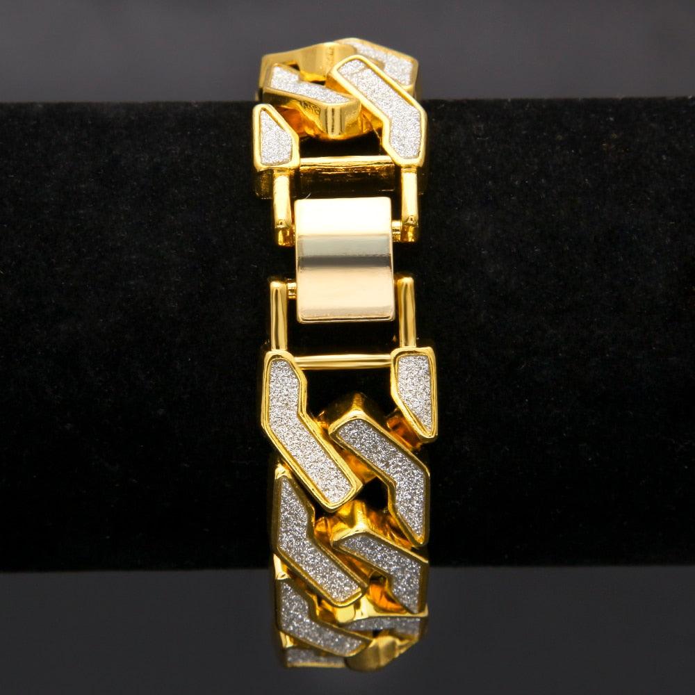 Charm Sand Blast Bracelet Cuban Chain - Men Bling 8.5'' Bracelets Fashion Jewelry (MJ3)(F83)